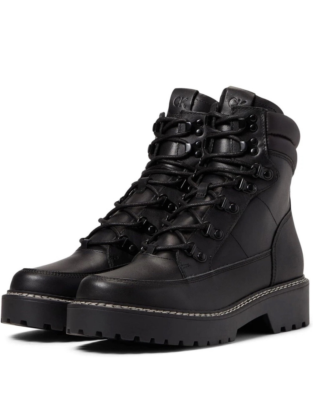 Calvin Klein Black Leather Lace-Up Combat Boots size 7